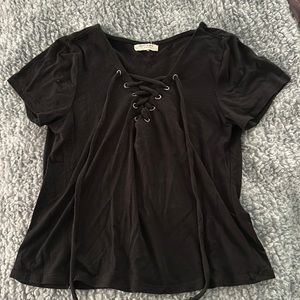 Black T-shirt Crop Top with Tie Design